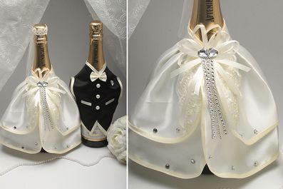 Костюми на весільне шампанське Наречений і Наречена атлас айвори