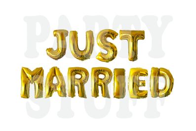 Набор шариков JUST MARRIED фольгированные буквы 40 см золотые