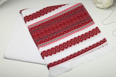 Рушник вишитий тканий на весілля 150 см червоний