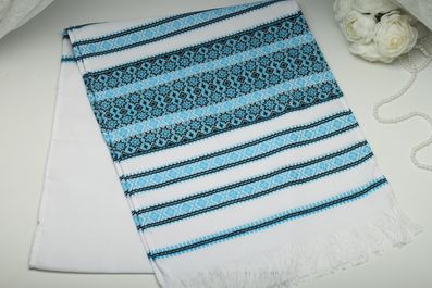 Рушник вишитий тканий на весілля 175 см синій