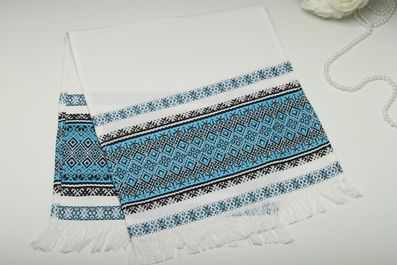 Рушник вышитый тканный на свадьбу под иконы70 см синий