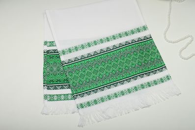Рушник вишитий тканий на весілля 70 см зелений