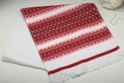 Рушник вишитий тканий на весілля 145 см червоний овал