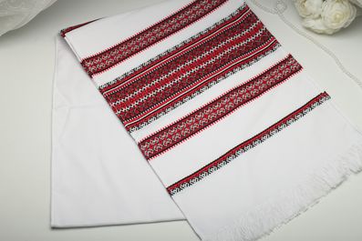 Рушник вишитий тканий на весілля 190 см темно-червоний