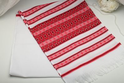 Рушник вишитий тканий на весілля 175 см червоний