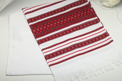 Рушник вишитий тканий на весілля 240 см червоний