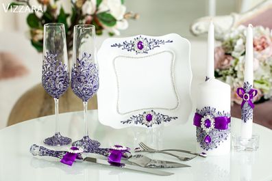 Тарілка для торта з вилочками Purple silver