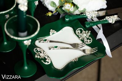 Тарелка для торта с вилочками Princess emerald